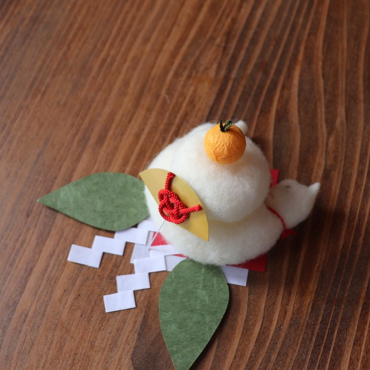 羊毛1匹★ネコ鏡もち丸箱13㎝､和紙☆送料500円        も