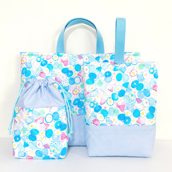 ちょうちょ柄☆グレー&サ―モンピンク　レッスンバッグ5点セット　入園入学女の子 ちょうちょ柄☆グレー&サ―モンピンクレッスンバッグ5点セット