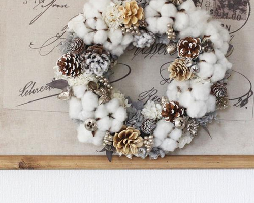 グレーホワイトコットンリース プリザーブドフラワー petit chocolat