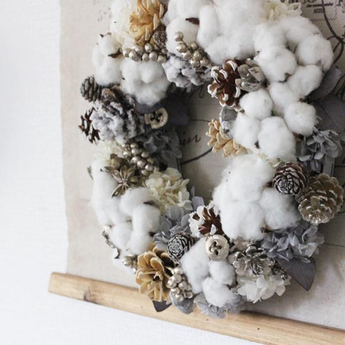 グレーホワイトコットンリース プリザーブドフラワー petit chocolat