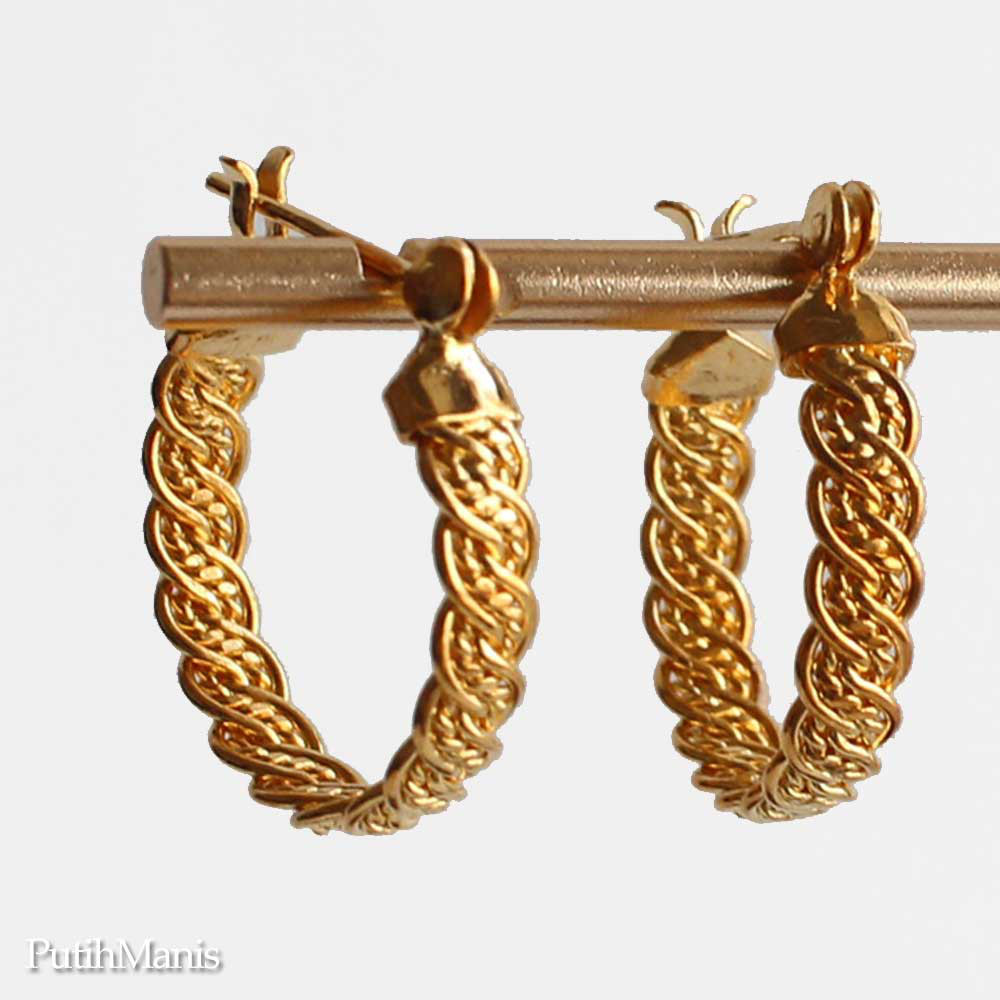 三つ編みのフープピアス・ゴールド（ニッケルフリー） (p-12-g)