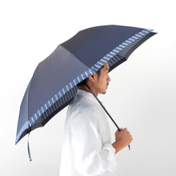 【紳士 折りたたみ 晴雨兼用雨傘】Tie Plain×Stripe NAVY 5枚目の画像