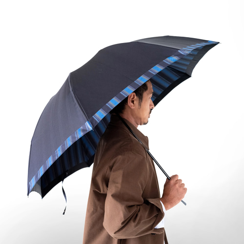 紳士 折りたたみ 晴雨兼用雨傘】Tie Plain×Stripe DarkNAVY 傘・日傘