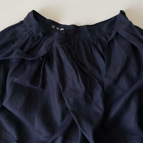 リネン ウェストリボンがキュートなラップ風スカート ロング丈