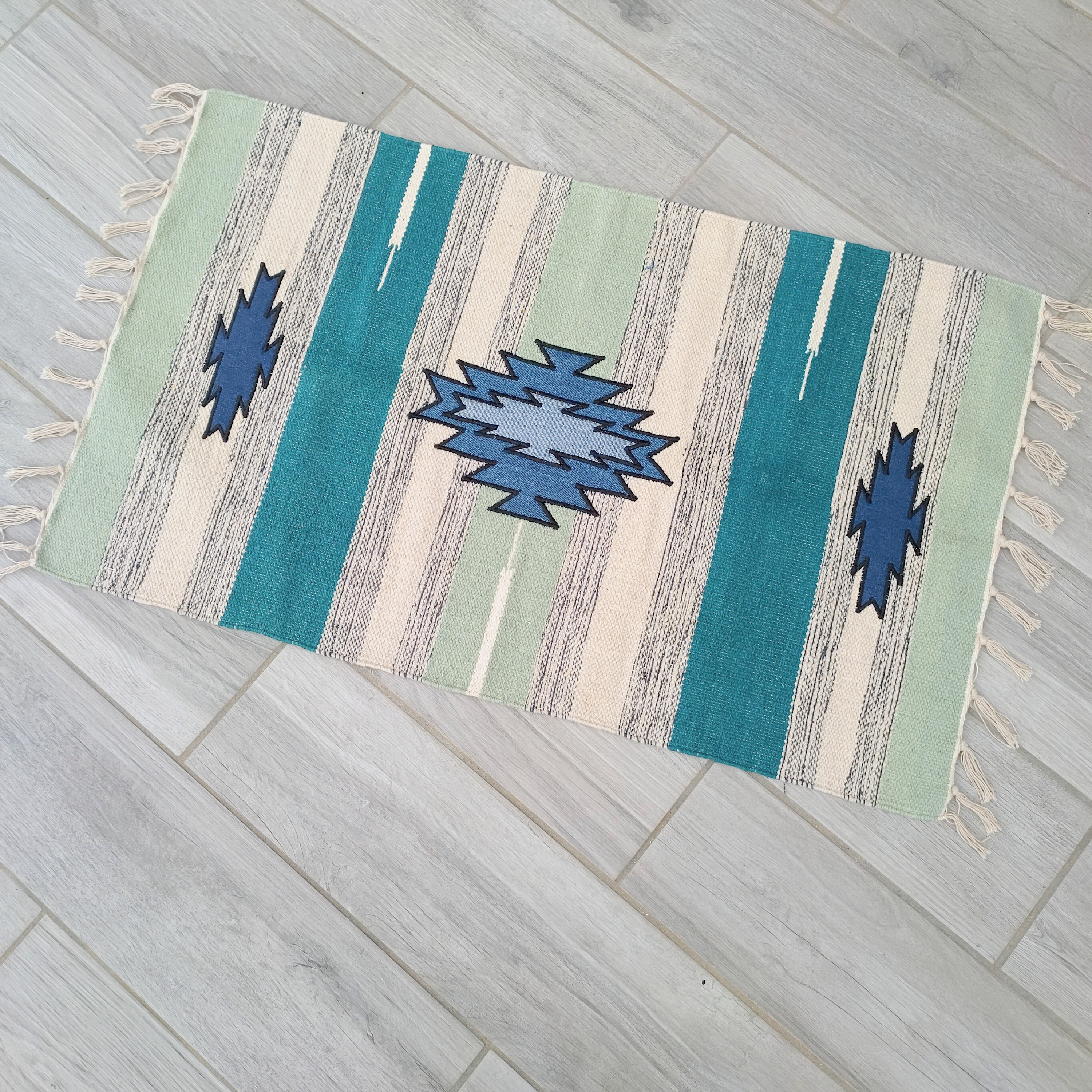 デニムリメイクブランケットマルチカバーラグオルテガ柄1点もの 一点