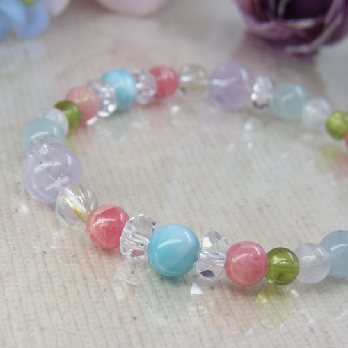 ラリマー　インカローズ　ブレスレット ラリマー・インカローズ デザインブレスレット｜天然石