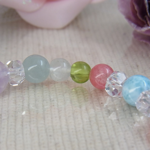 ♡七色の幸せの虹♡ラリマー/インカローズ/ムーンストーン/ルチル