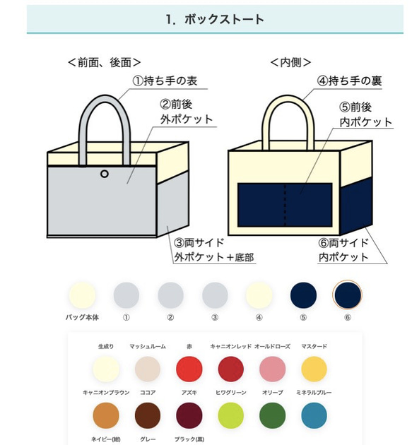 「Box Tote」通勤尺寸「米色 x 灰色 x 海軍藍（海軍）」/倉敷帆布尺寸 8 [客製化] 第9張的照片