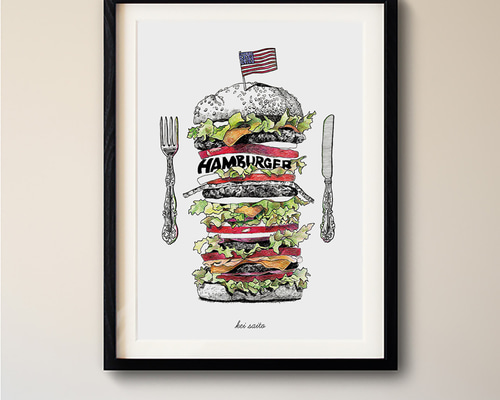 アートポスター No.7《 アメリカンハンバーガー 》 イラスト kei saito