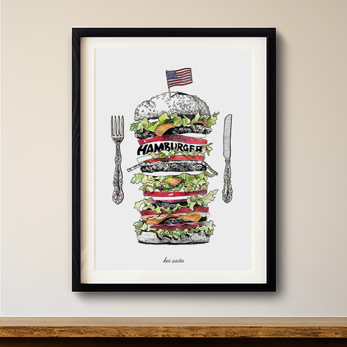 アートポスター No.7《 アメリカンハンバーガー 》 イラスト kei saito