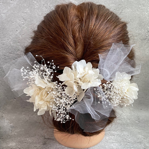 1400円本物花4本 髪飾り プリザーブド かすみ草 あじさい 卒業 入学 1400円本物花4本 髪飾り プリザーブド かすみ草 あじさい 卒業 入学