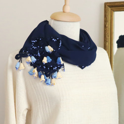 OYA crochet chiffon shawl [Campanella] Navy Blue 第2張的照片