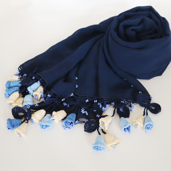 OYA crochet chiffon shawl [Campanella] Navy Blue 第5張的照片