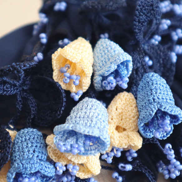 OYA crochet chiffon shawl [Campanella] Navy Blue 第3張的照片