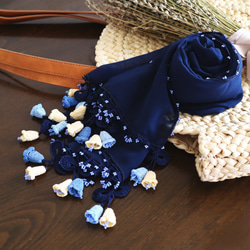 OYA crochet chiffon shawl [Campanella] Navy Blue 第1張的照片