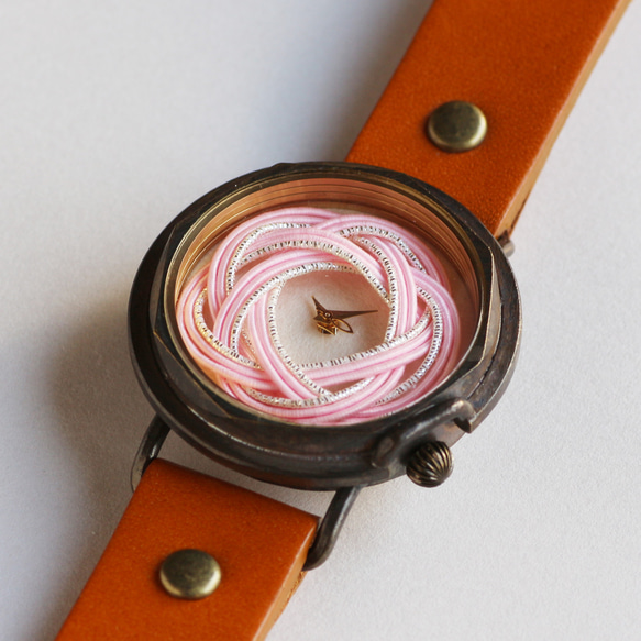 Kyoto Mizuhiki x Gin Kobo“ Sakura”手工手錶To木皮革 第1張的照片