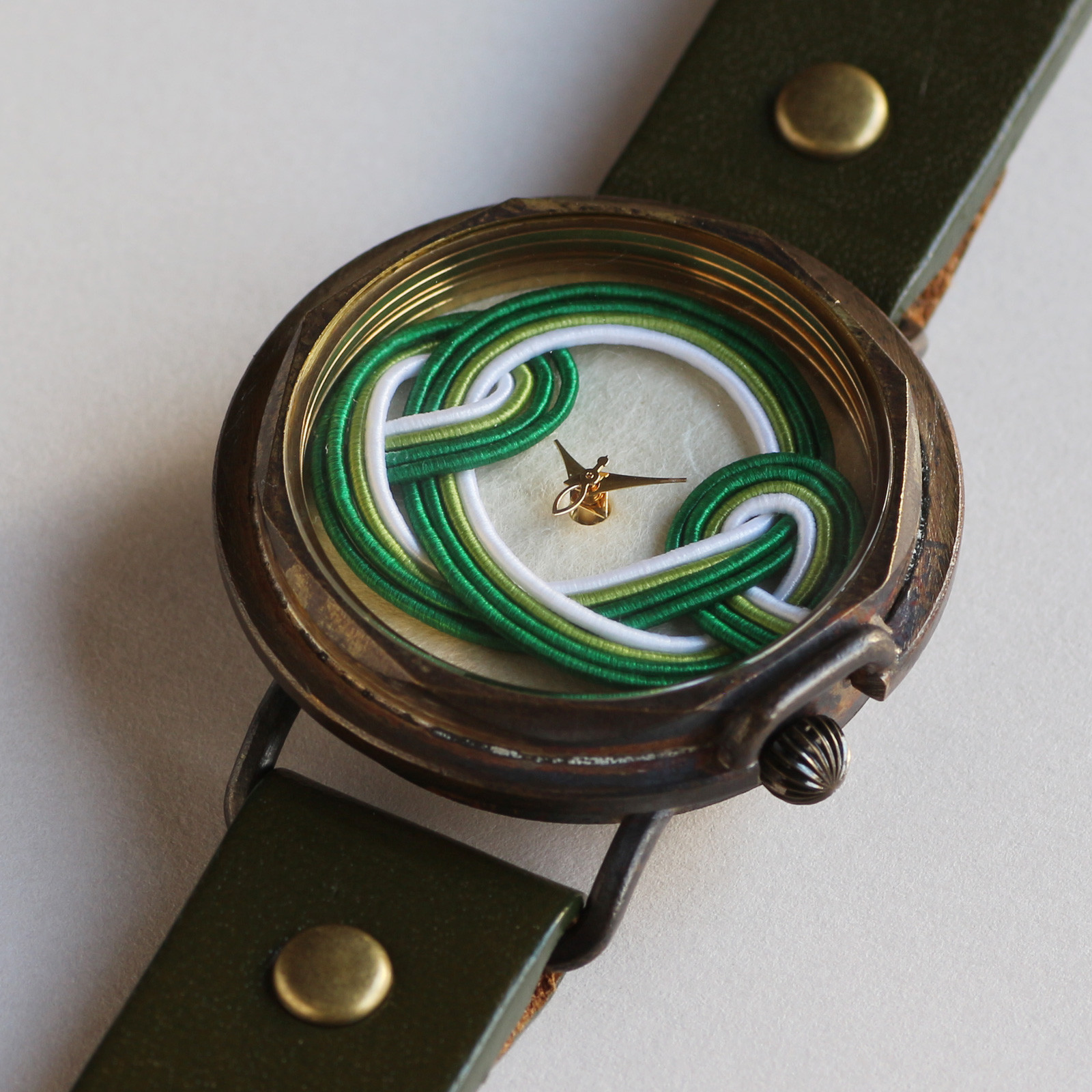 伝統工芸品 京都水引で作る「松」の文字盤 ハンドメイドウォッチ　WJ007-松