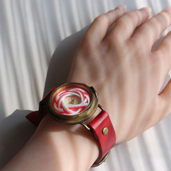 京都水引×銀作坊“梅花”的手工手錶栃木皮革 第3張的照片