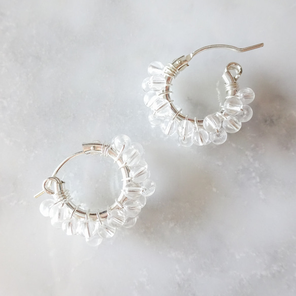 免運SV925SF*Crystal Quartz wrapped pierced earring 第2張的照片