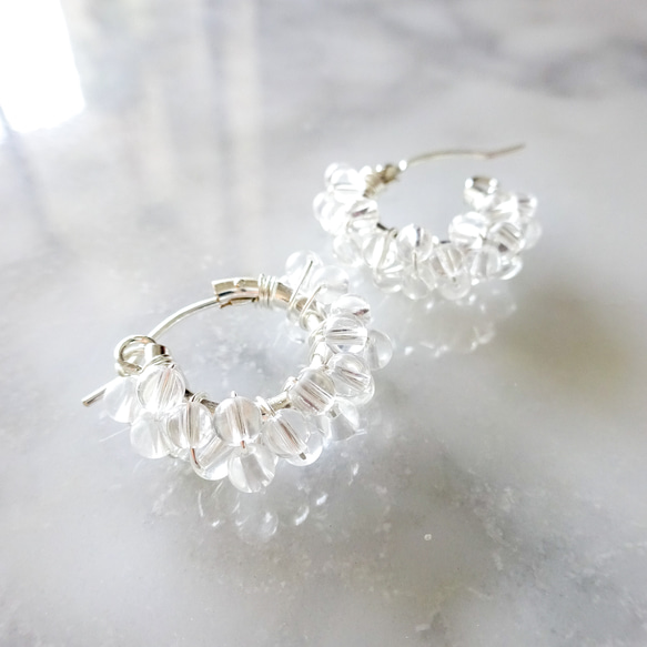 免運SV925SF*Crystal Quartz wrapped pierced earring 第1張的照片