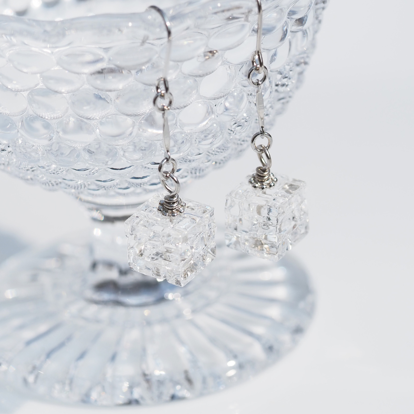 立方体ガラス『キューブ【ミニ】【クリア】』ピアス/イヤリング【金具選べます】【受注制作】≪送料無料≫