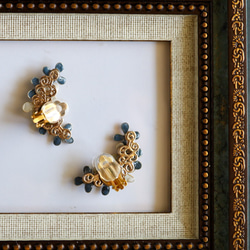 塵土色耳夾耳環 藍灰色 第7張的照片