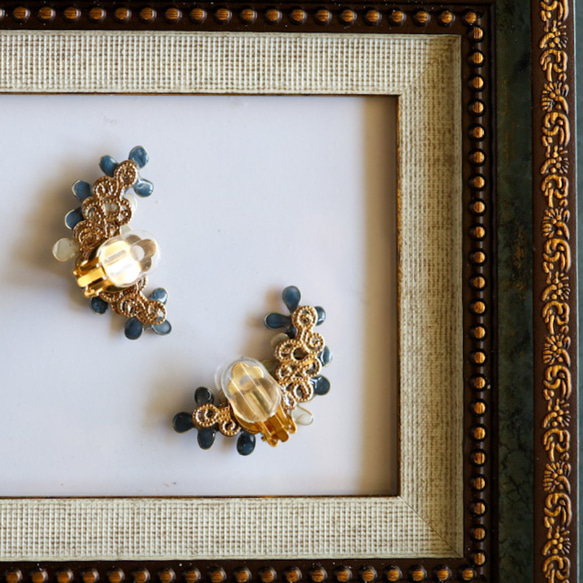 塵土色耳夾耳環 藍灰色 第7張的照片