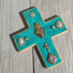 メキシコ雑貨 キリスト インテリア 十字架 クロス ブリキコラソン 壁掛け メキシコ ブリキ クロス コラソン アート インテリア 壁掛け 飾り