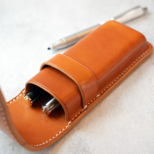 【本革】ペンケース レザー ブラック 総手縫い ハンドメイド 切線派】本革手作りペンケース ファスナー筆箱 プレゼント 三角