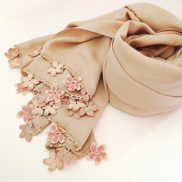 [Resale] OYA Pashmina shawl [SAKURA] Sand Beige 第5張的照片