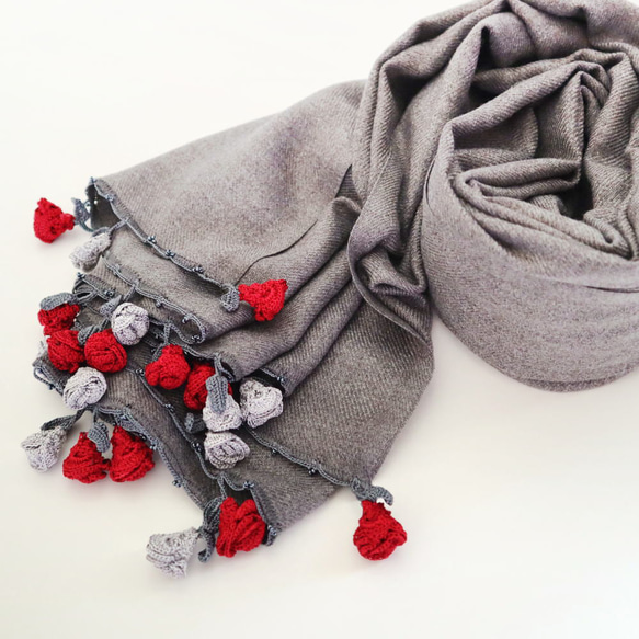 [Made to order] OYA crochet pashmina shawl [ROSE] Gray 第5張的照片
