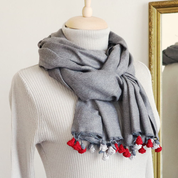 [Made to order] OYA crochet pashmina shawl [ROSE] Gray 第4張的照片
