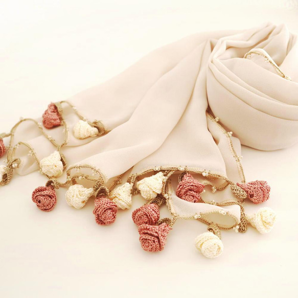 [Made to order] OYA Chiffon shawl [ROSE] Cream Beige 第5張的照片