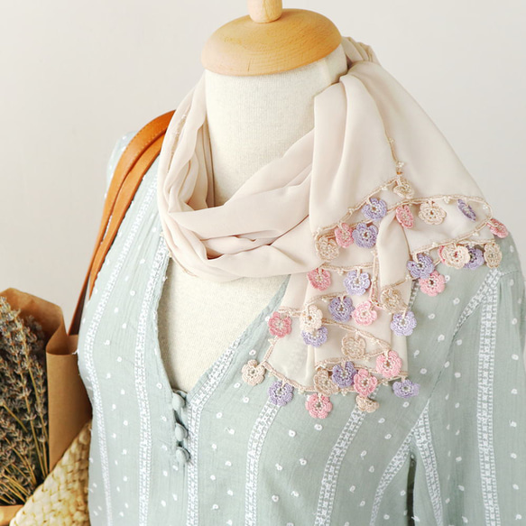 [Resale] OYA crochet Chiffon shawl [MARY] Cream Beige 第3張的照片