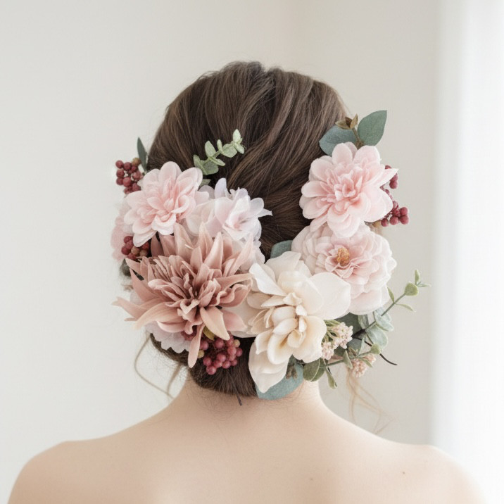 卒業式　成人式　結婚式　くすみピンク　髪飾り　ヘッドドレス　ウェディング　パーツ　テラコッタカラー　造花
