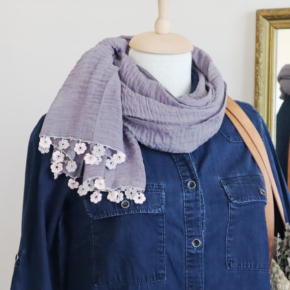 [Only 1 available] Soft cotton shawl [MARY] Grayish purple 第2張的照片