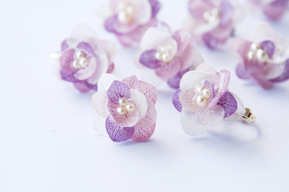 ◎期間限定販売◎ハナノメグミ(桜紫)アジサイイヤリング✳︎受注生産✳︎ 1枚目の画像