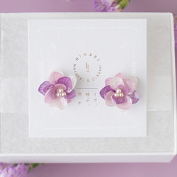 ◎期間限定販売◎ハナノメグミ(桜紫)アジサイイヤリング✳︎受注生産✳︎ 2枚目の画像