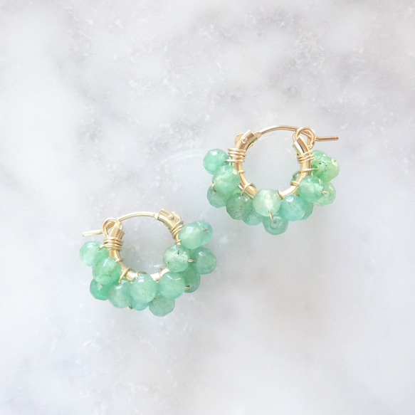 免運14kgf*Green Aventurine wrapped hoop pierced earring 第7張的照片