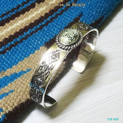 大きめ ターコイズ バングル【受注製作】シンプル シルバー 925