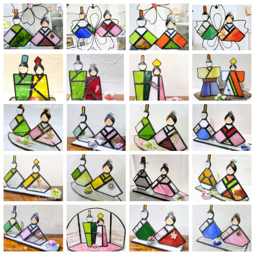 お雛様 C13 お花付【ステンドグラス】ガラス おひなさま 桃の節句 雛