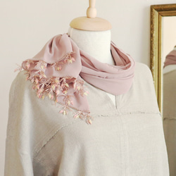 [Resale] OYA Needlelace chiffon shawl [LEAF] Cocoa 第1張的照片