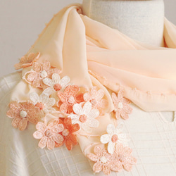 [Made to order] OYA crochet chiffon shawl [DAISY] Orange 第3張的照片