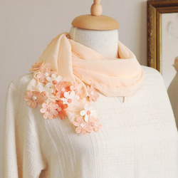 [Made to order] OYA crochet chiffon shawl [DAISY] Orange 第1張的照片