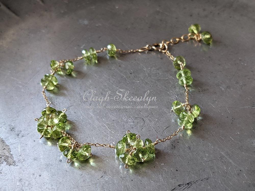 【8月誕生石】ペリドットのしゃらしゃらブレスレット　｜Peridot　｜K14GF　｜1点物