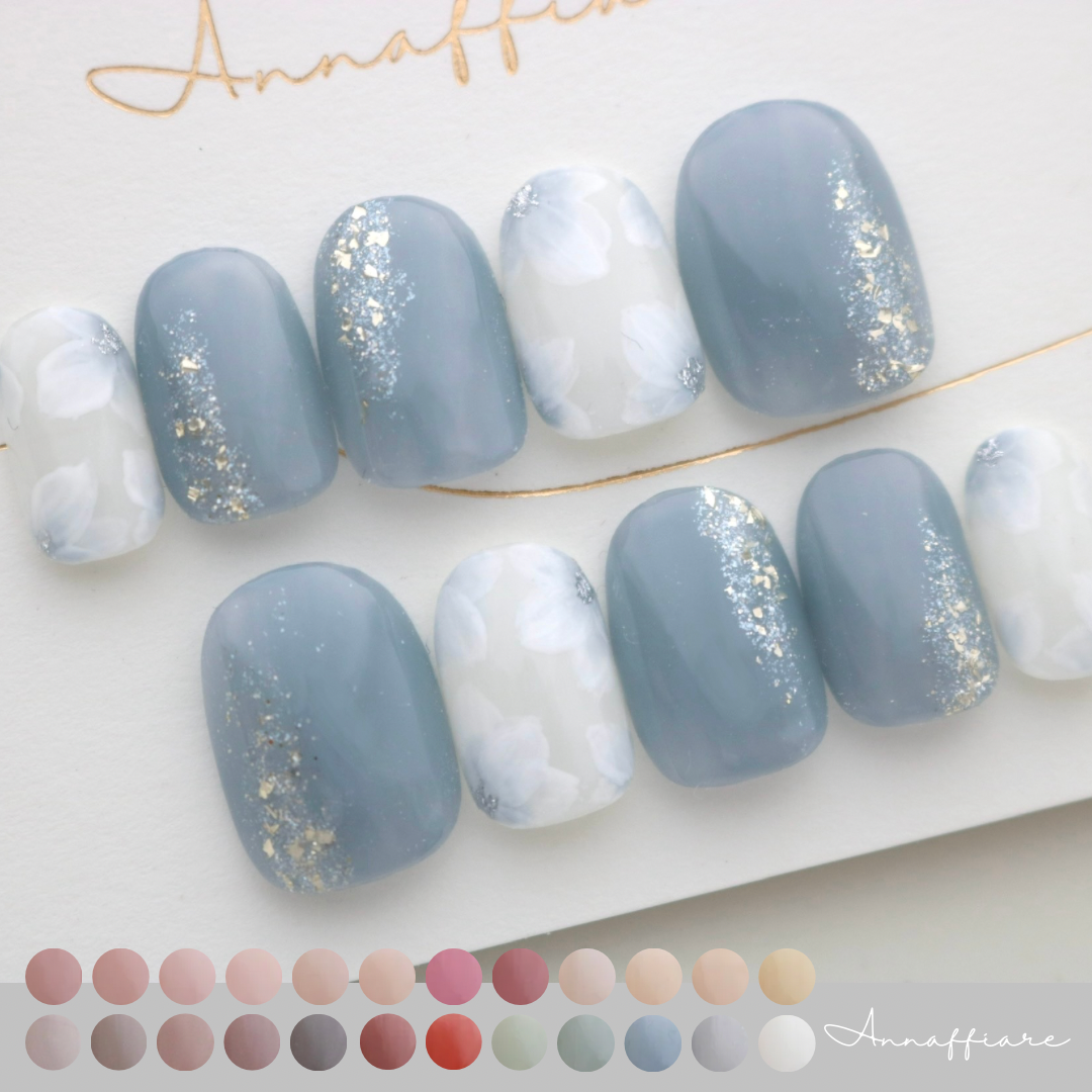 色が選べる♡ふんわり花柄のネイルチップ　/Annaffiare  上品　結婚式　白無垢　成人式　和装　前撮り