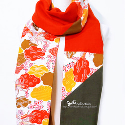 スカーフNo.192 *慶典。Festivas*設計師手作過年喜氣鳳凰花朵橘紅色拼接圍巾披肩 第2張的照片