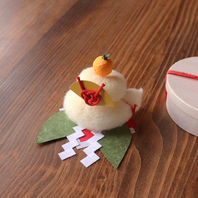 羊毛1匹★ネコ鏡もち丸箱13㎝､和紙☆送料500円        ら