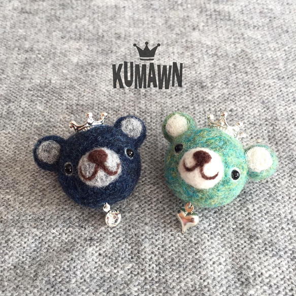 『kumawn/クマウン』ブローチorクリップ・ゆらゆら ハート・ラインストーン・クマ 1枚目の画像