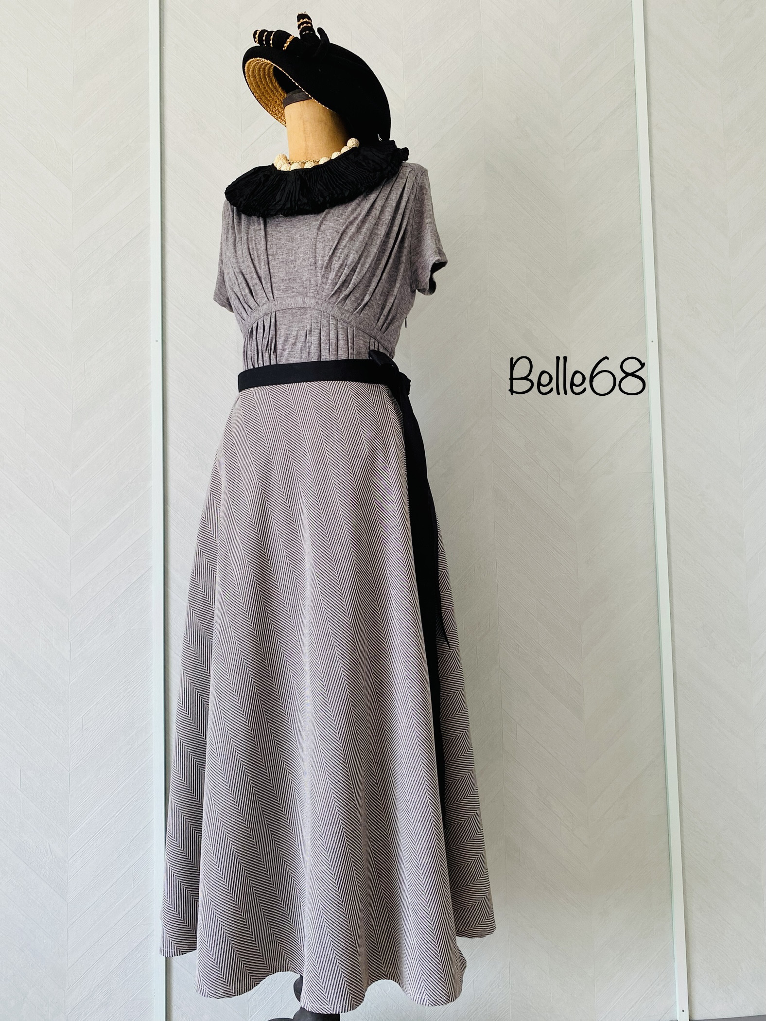 コットンBigヘリンボーン　サーキュラーラップスカート